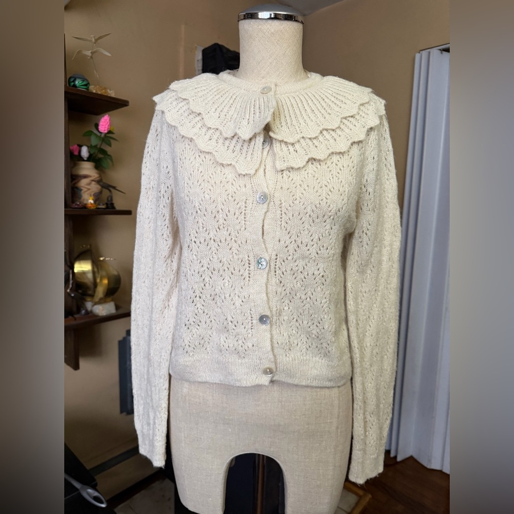 MANGO Openwork Baby Doll Neck Cardigan in size Small - Picture 12 of 16